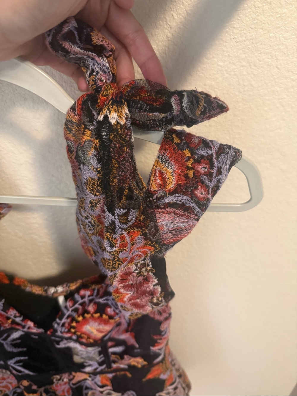 Free People NWT Embroidered Tie Strap Romper Black Pink Floral Cutout - Size Med - Picture 2 of 10